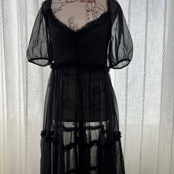 By Anthropologie short sleeve sheer tiered midi dress - Picture 3 of 5